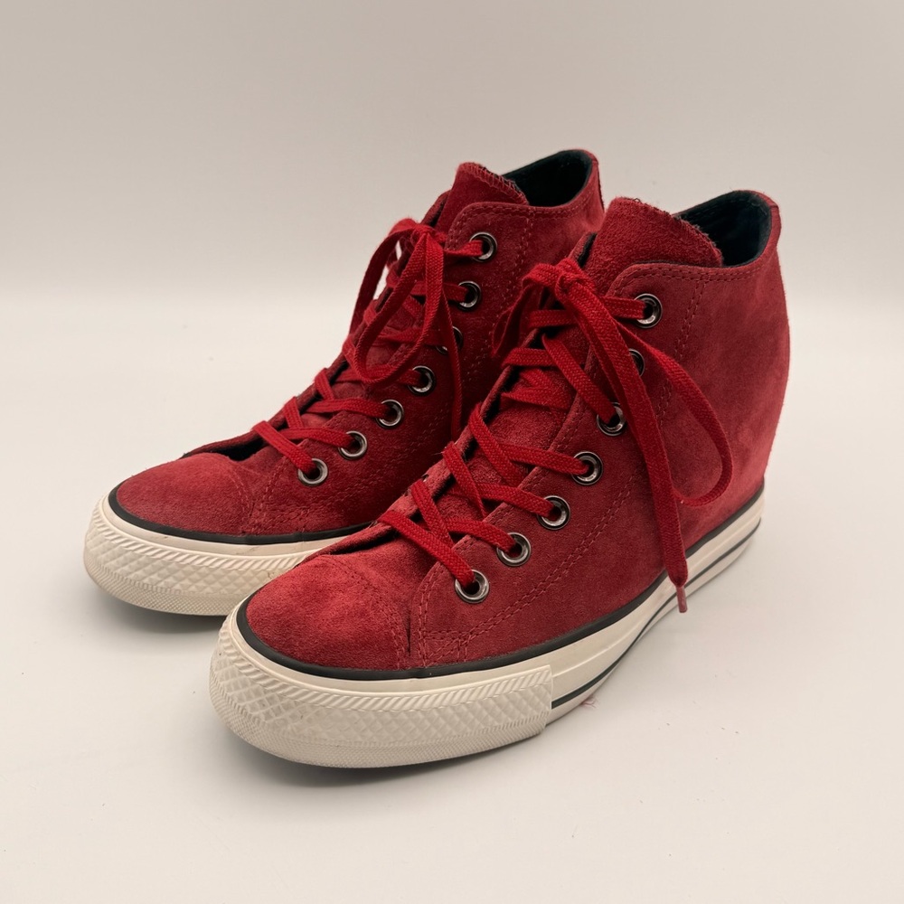Converse Red Suede Internal Platform High Top Sneakers Women Size 7